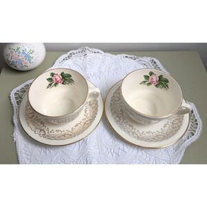 Set of 2 Vintage Tudor Rose Teacups and Saucers, Floral Pink Rose China